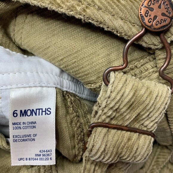OshKosh B'gosh Vestbak Size 6M Overalls Corduroy Cuffed Beige Snaps - Picture 8 of 8